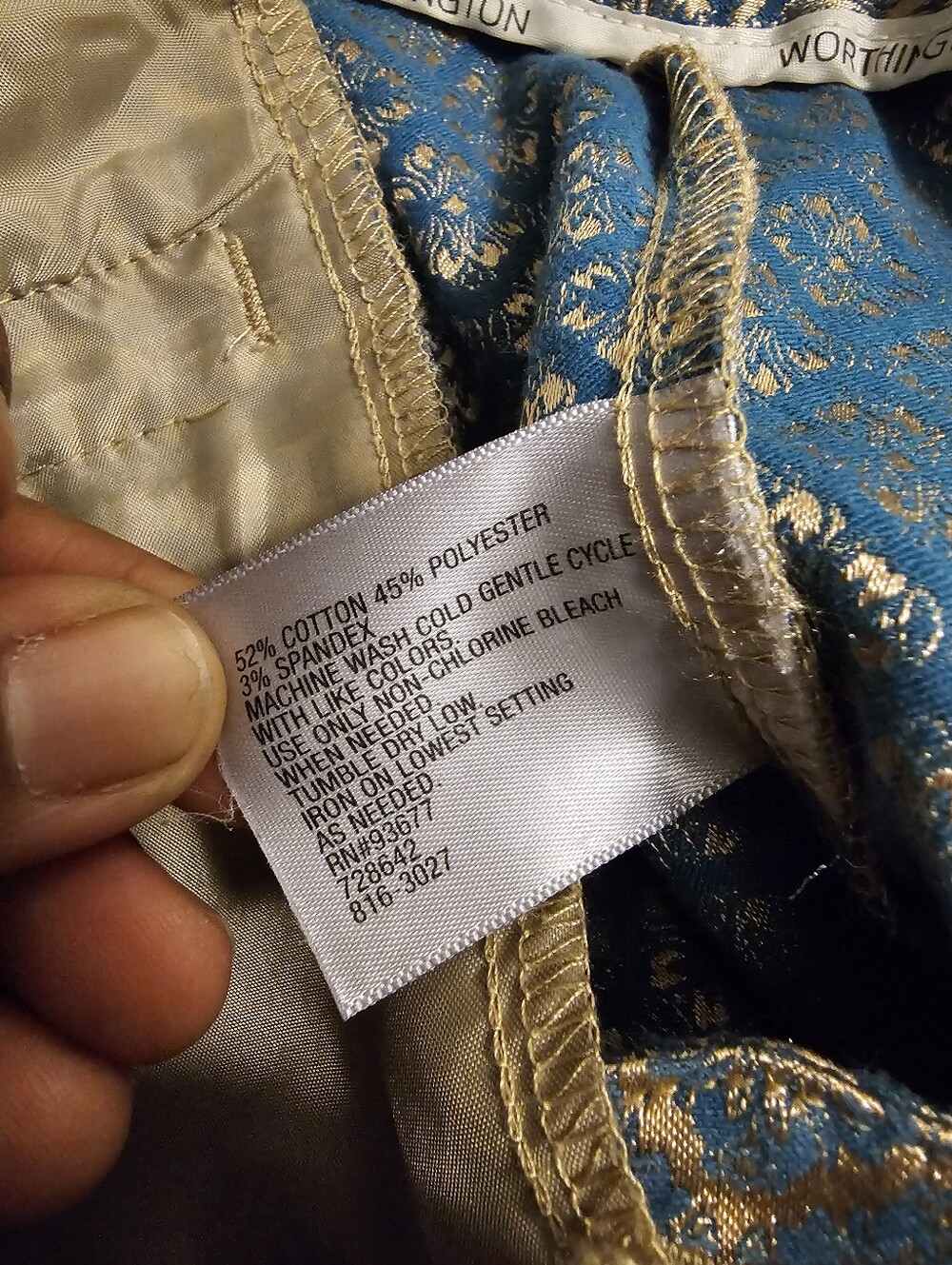 Worthington Teal Blue Cream Champagne Patterned Work Office Dress Pants Size 8 - Picture 6 of 7